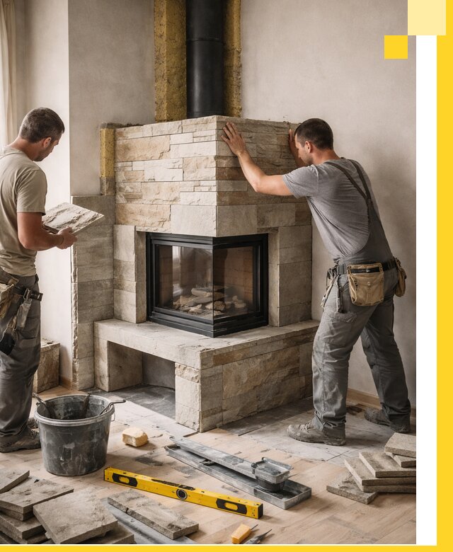 Угловые камины под ключ проект, монтаж и отделка в Топках