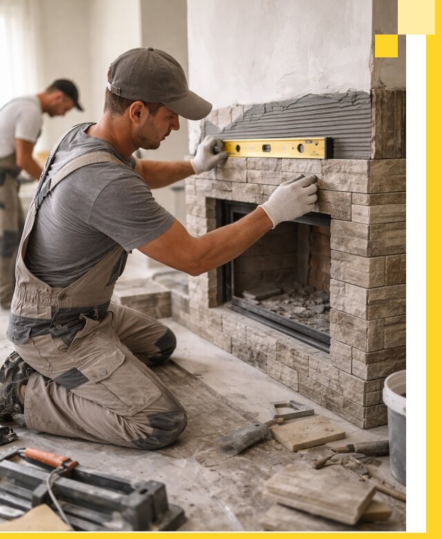 Облицовка каминов в Топках, монтаж и отделка натуральным камнем