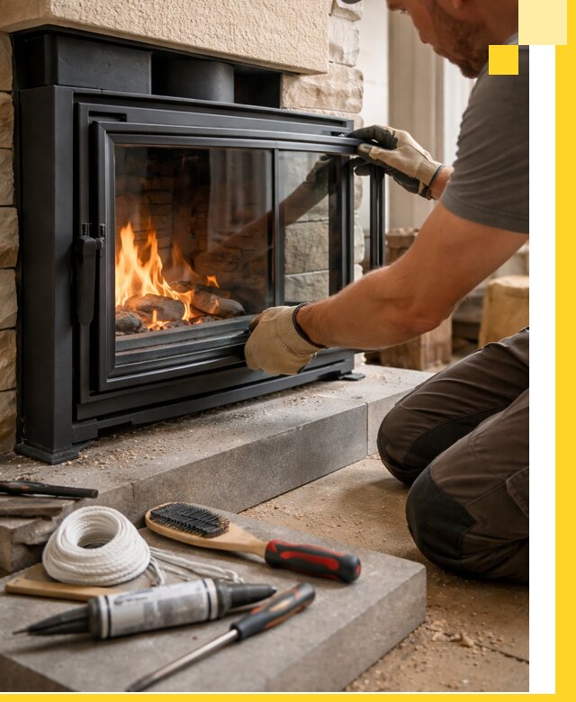 Производство, монтаж и доставка каминов со стеклом в Топках