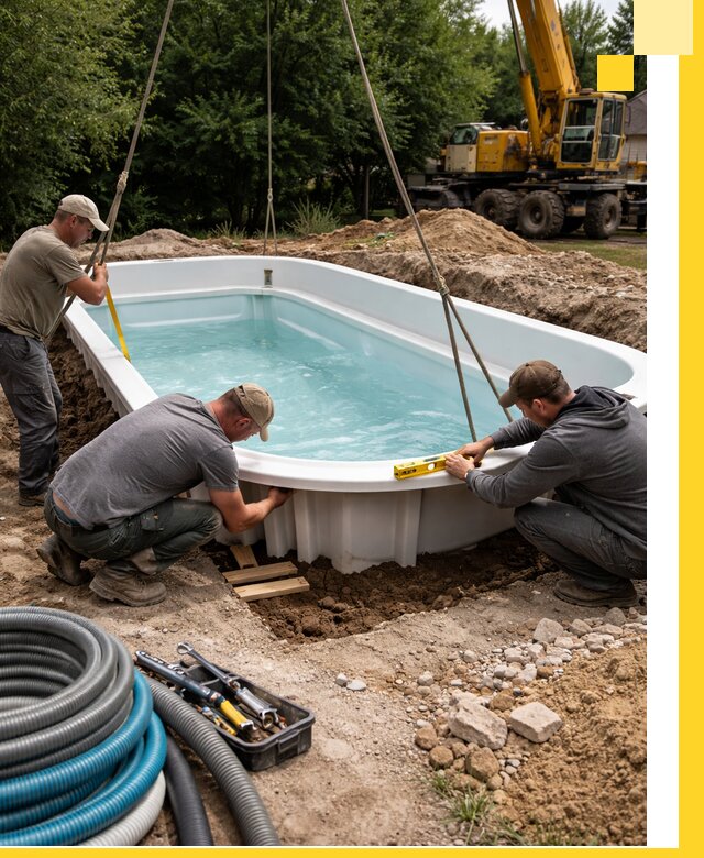 Установка и монтаж композитных бассейнов под ключ в Топках