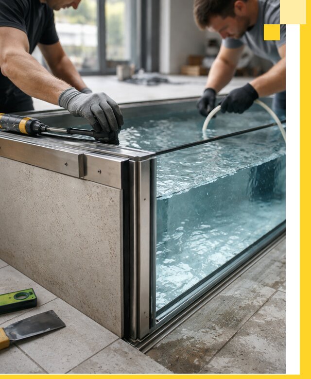 Проектирование и монтаж стеклянных бассейнов в Топках