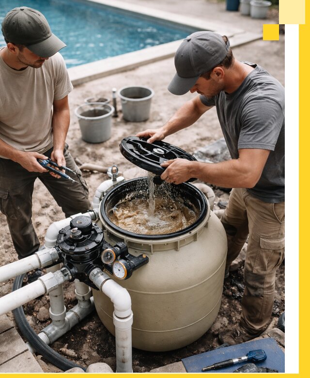 Установка и обслуживание песочных фильтров для бассейнов в Топках