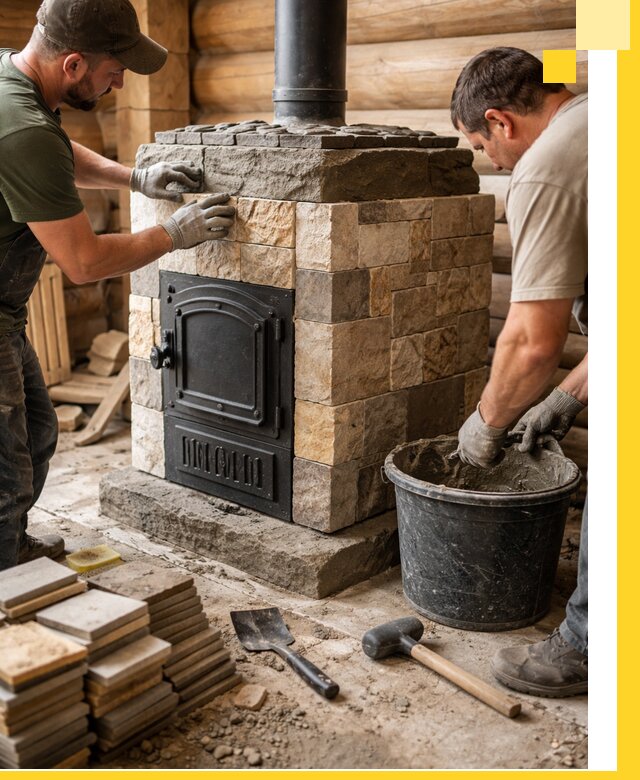 Облицовка банной печи под ключ в Топках: камень и плитка