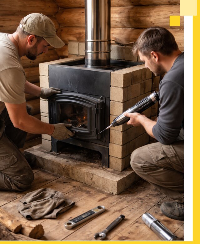 Монтаж и установка печи в бане под ключ с гарантией в Топках