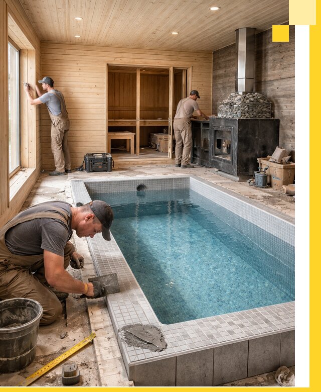 Проект бани с бассейном и сауной в Топках под ключ