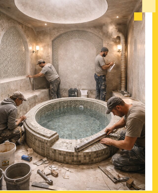 Профессиональное строительство хамама с бассейном в Топках под ключ