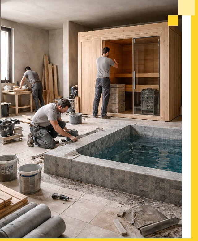 SPA зоны под ключ с бассейном сауной и печью в Топках